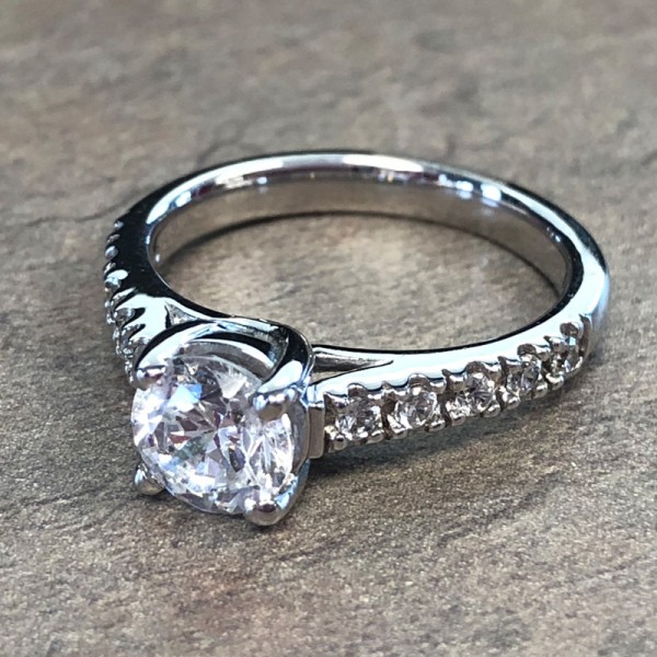 14K White Gold Trellis Diamond Accent Engagement Ring